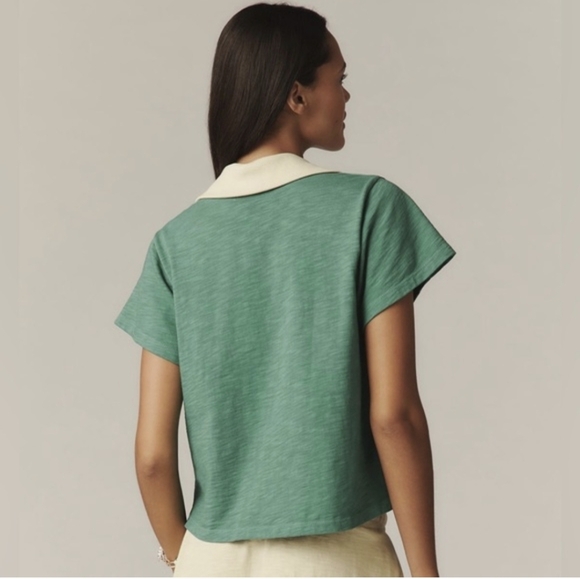 Anthropologie Sundry "Match" Lace-up Crop Polo Top NWT - Picture 3 of 12